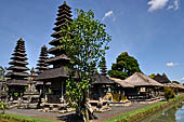 Pura Taman Ayun - Bali. The inner courtyard contains various multi tiered meru's and pavilions and is surrounded by and a moat.