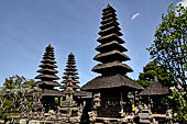 Pura Taman Ayun - Bali. The inner courtyard contains various multi tiered meru's and pavilions.