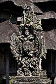 Pura Taman Ayun - Bali. The inner courtyard contains various multi tiered meru's and pavilions. Padmasana with sculpture of Vishnu riding Garuda.