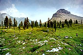 Brenta Settentrionale. Attraversando il campo di Flavona verso la Malga Flavona si hanno bellissimi scorci del Turrion Basso e del Termoncello.