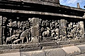 Borobudur, reliefs of the First Gallery balustrade.