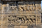 Borobudur reliefs - First Gallery, Northern side - Lalitavistara. Panel 101. Sakiamuni and Mucilinda.