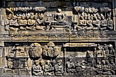 Borobudur reliefs - First Gallery, North-Eastern side - Lalitavistara. Panel 106. Gods asks Buddha to preach the law.