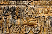 Borobudur reliefs - First Gallery, Western side - Lalitavistara. Panel 56. First encounter of Sakiamuni with the old man. 