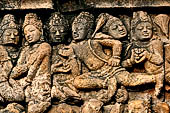 Borobudur reliefs - First Gallery, Western side - Panel 65. Detail of the great escape scene. 