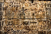 Borobudur reliefs - First Gallery, Western side - Lalitavistara. Panel 67. Sakiamuni cuts his hair off. 