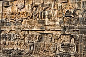 Borobudur reliefs - First Gallery, Western side - Lalitavistara. Panel 68. Sakiamuni puts on the robe of a hunter. 
