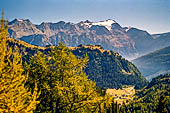 Sentiero naturalistico del Lucomagno (Svizzera). Sullo sfondo il gruppo dell'Adula la vetta pi� alta del Canton Ticino.
