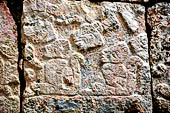 Chichen Itza - Temple of the Panels. Sculptured panels of the south wall of the colonnade, illustrating scenes with personages, animals and plants, both real and imaginary