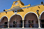 Brightly painted colonnade in Izamal.