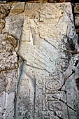 Palenque - The Palace. Patio of the Captives (Patio de los Cautivos), detail of the figure at the left side of the stairway of House A. 