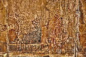Palenque - Temple of the Sun (Templo del Sol). Tables of accession of king Serpent-Jaguar II (Chan-Bahlum). Detail of the sun god supported by two figures of God L. 