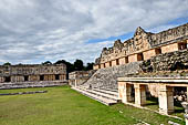 Uxmal - The Nunnery Quadrangle, the North Building. On the fore ground at the side of Grand Staircase there is the Building Y. 