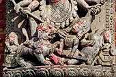 Bhaktapur - Durbar Square - detail of the stone image of  Ugrachandi/Durga (fierce aspect of Parvati).