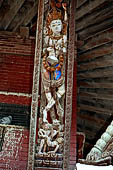 Bhaktapur - Durbar Square. Pashupatinath temple, roof strut with erotic carvings.