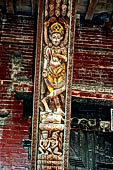 Bhaktapur - Durbar Square. Pashupatinath temple, roof strut with erotic carvings.