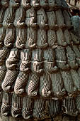 Bhaktapur - Taumadhi Tole - Nyatapola Temple. Detail of the lion statues of the stairway.