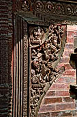 Bhaktapur - Taumadhi Tole - Nyatapola Temple. Detail of the Siddhi Lakshmi shrine at the top of the temple.