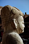 Bhaktapur - Taumadhi Tole - Nyatapola Temple. Statues of the stairway, the mythical wrestlers Jayamel and Phattu.