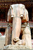 Bhaktapur - Taumadhi Tole - Nyatapola Temple. Elephant statues of the stairway.