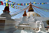 Bodhnath - the huge hemispherical dome of the stupa with the finial with the famous eyes and the pinnacle with thirteen steps.