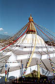 Bodhnath - the huge hemispherical dome of the stupa sits on a three-tier platform with the shape of a mandala. 