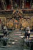Changu Narayan - the main facade (West). All the wooden decorations of the main facade doorways are covered with gilded copper.