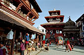 Kathmandu - Durbar Square. Laksmi Narayan temple on the left, in the background Trailokya temple. 