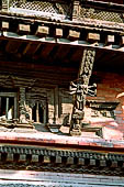 Kathmandu - Durbar Square. Krabindapur temple, detail of the sculptured roof struts. 