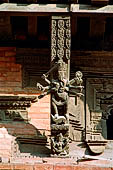 Kathmandu - Durbar Square. Krabindapur temple, detail of the sculptured roof struts.