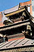 Kathmandu - from Asan Tole to Durbar Square. Lunchun Lunbun Ajima temple with erotic images on the roof struts.