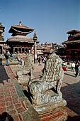 Patan Durbar Square - Temple of Narayan (Jagannarayan), the stone lions guarding the East entrance