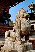 Patan Durbar Square - Temple of Narayan (Jagannarayan), the stone lions guarding the East entrance