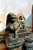Swayambhunath Stupa - the temple of Santipura, statue of lion and tiger headed dakinis.