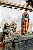 Swayambhunath Stupa - the temple of Santipura, statue of lion and tiger headed dakinis and Buddha Shantipura.