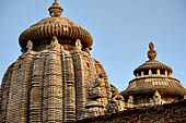 Orissa - Bhubaneshwar, Ananta Vasudeva temple, the ‘amalaka’  the ribbed circular stone at the top of the deul and of the jagamohan.