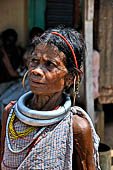 Orissa Koraput district - Gabada  woman at the Ankadeli marketplace. Gabada tribe is reckoned as one of the oldest tribes in India. 