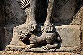Hirapur - the Sixtyfour Yoginis Temple, detail of the pedestal of Yogini n 44 (clockwise) with a lion. 