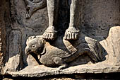 Hirapur - the Sixtyfour Yoginis Temple, detail of the pedestal of Yogini n 43 (clockwise) with a cock. 