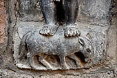 Hirapur - the Sixtyfour Yoginis Temple, detail of the pedestal of Yogini n 38 (clockwise) with a donkey. 