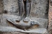 Hirapur - the Sixtyfour Yoginis Temple, detail of the pedestal of Yogini n 37 (clockwise) with a crow. 