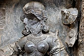 Hirapur - the Sixtyfour Yoginis Temple, detail of the head of Ganga Yogini n 58 (clockwise) note the full blown lotus flower. 