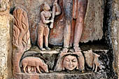 Hirapur - the Sixtyfour Yoginis Temple, detail of the pedestal of Katyayani n 6 (clockwise) note the tree at the right. 