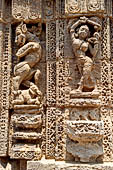 Konarak - Orissa. The Sun Temple, decorations of the bhoga mandapa, vyala and one alasa-kanya.