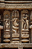 Konarak - Orissa. The Sun Temple, decoration with nagakanya of the platform of the jagamohana-deul complex.