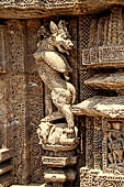 Konarak - Orissa. The Sun Temple, decoration with a vyala of the platform of the jagamohana-deul complex.