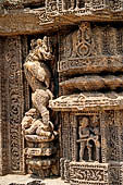 Konarak - Orissa. The Sun Temple, decoration with a vyala of the platform of the jagamohana-deul complex.