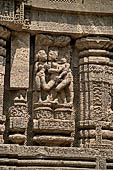 Konarak - Orissa. The Sun Temple, detail of the decorations of the platform of the jagamohana-deul complex.
