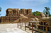 Konarak - Orissa. The Sun Temple, the rests of the seven horses at the sides of the eastern stair case leading to the main temple entrance.