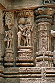 Konarak - Orissa. The Sun Temple, detail of the decorations of the platform of the jagamohana-deul complex. 